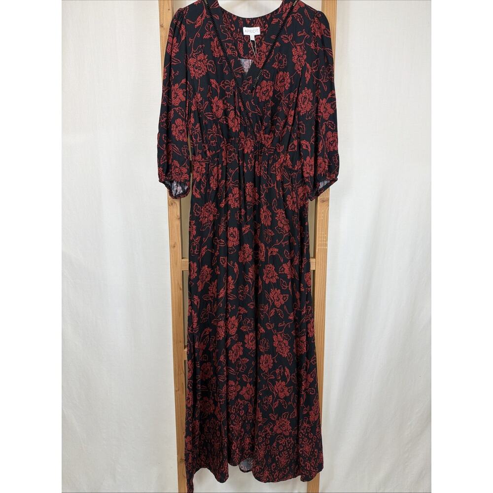 NWT Apricot Black Red Floral Pattern Maxi Long Dress #1387 Size XL